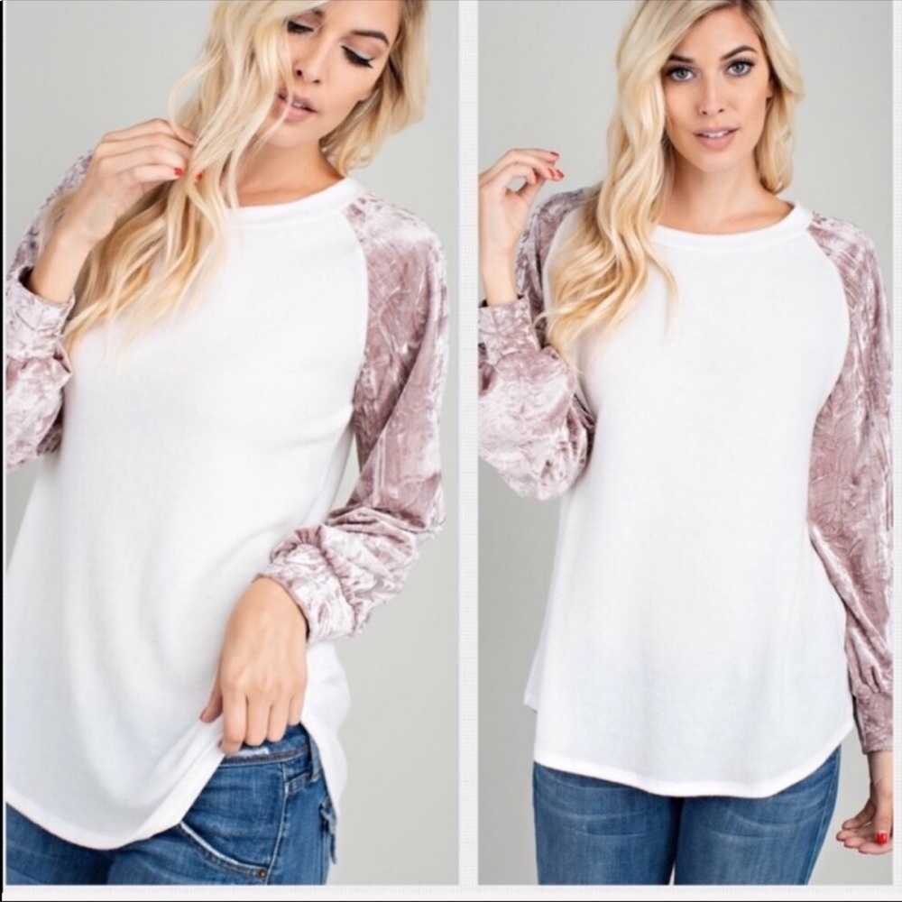 Oh so soft top with velvet sleeves
